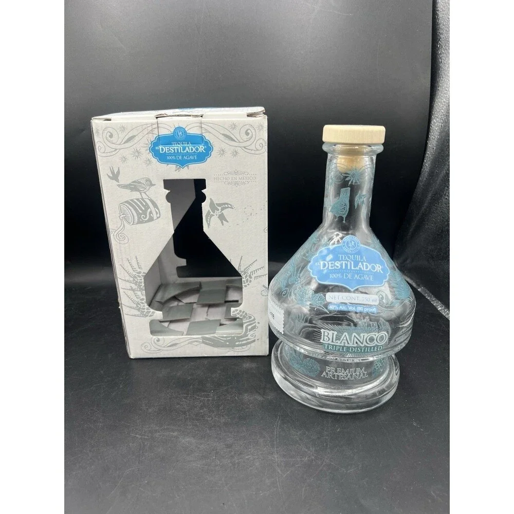 Tequila El Destilador Blanco Premium Artesanal Empty Glass Bottle w/Box 750ml